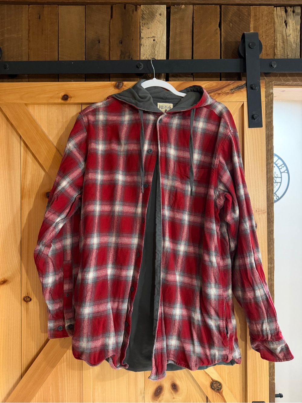 Men's Red Plaid Hooded Flannel Shirt Jacket